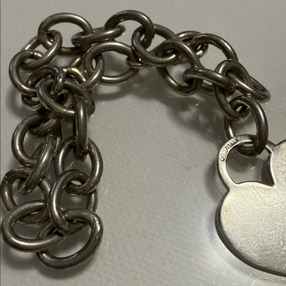 Sterling Silver 925 Italy Heart Charm Link with Clamp Opening Bracelet 7’
